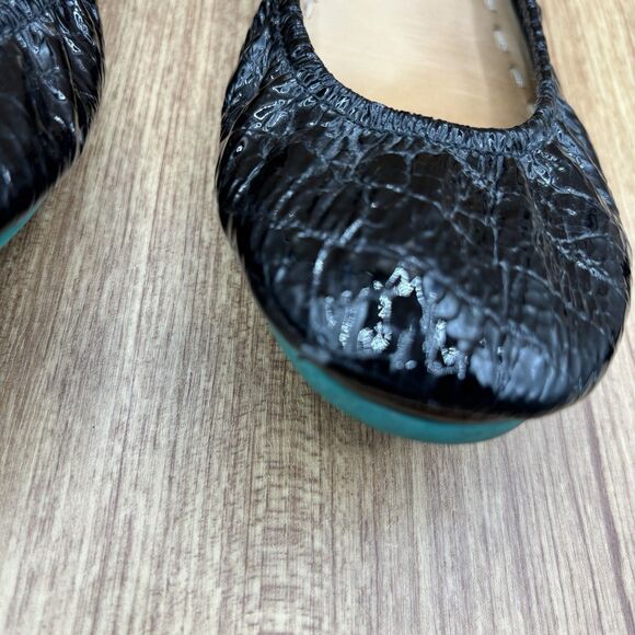 Tieks by Gavrieli Womens Size 8 Foldable Ballet Flats Obsidian Black Croc Patent - Picture 6 of 9